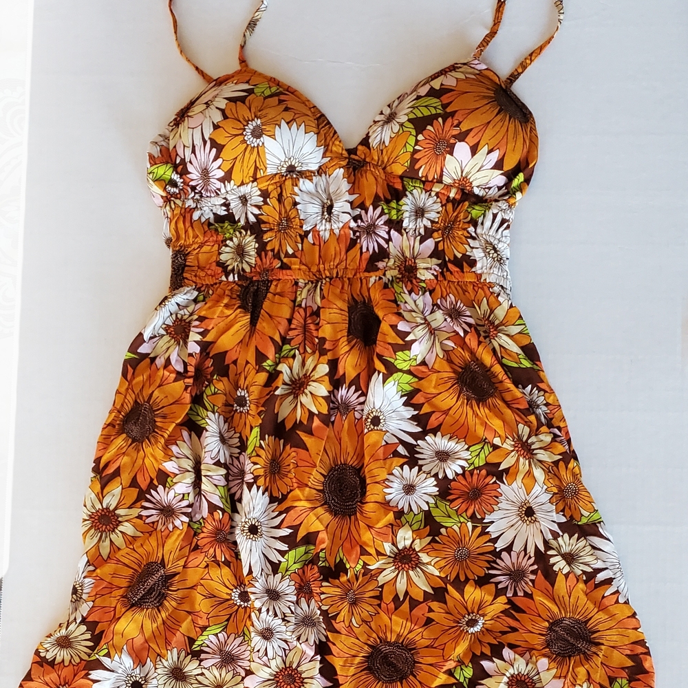 Womens Small Sundress Orange and White Floral